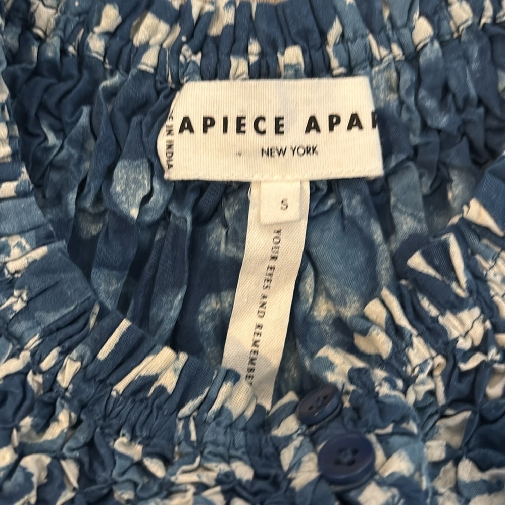 Apiece Apart Patricia Flutter Sleeve Floras Dabu Indigo Blouse Size Small - Picture 3 of 9